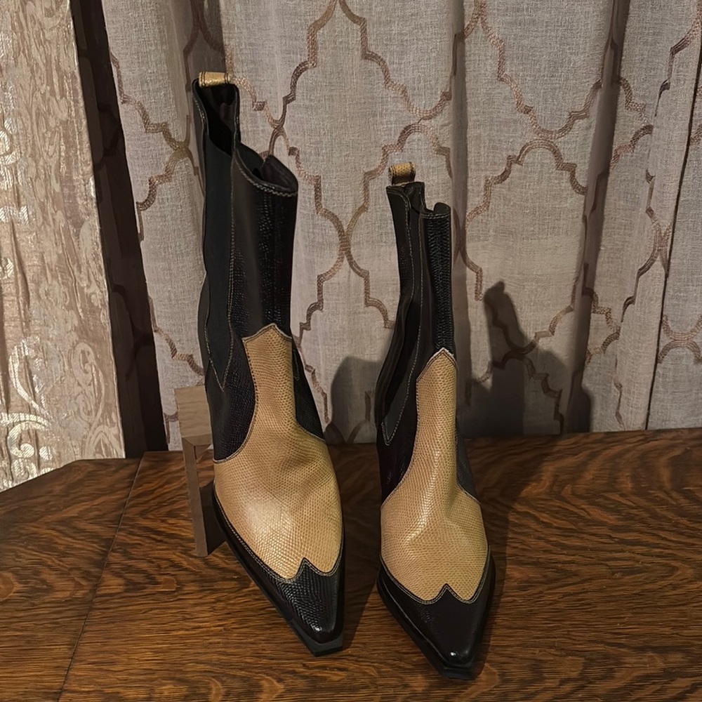 BEBE New Black and Beige Women's Boots—Made in Italy, Size 7B